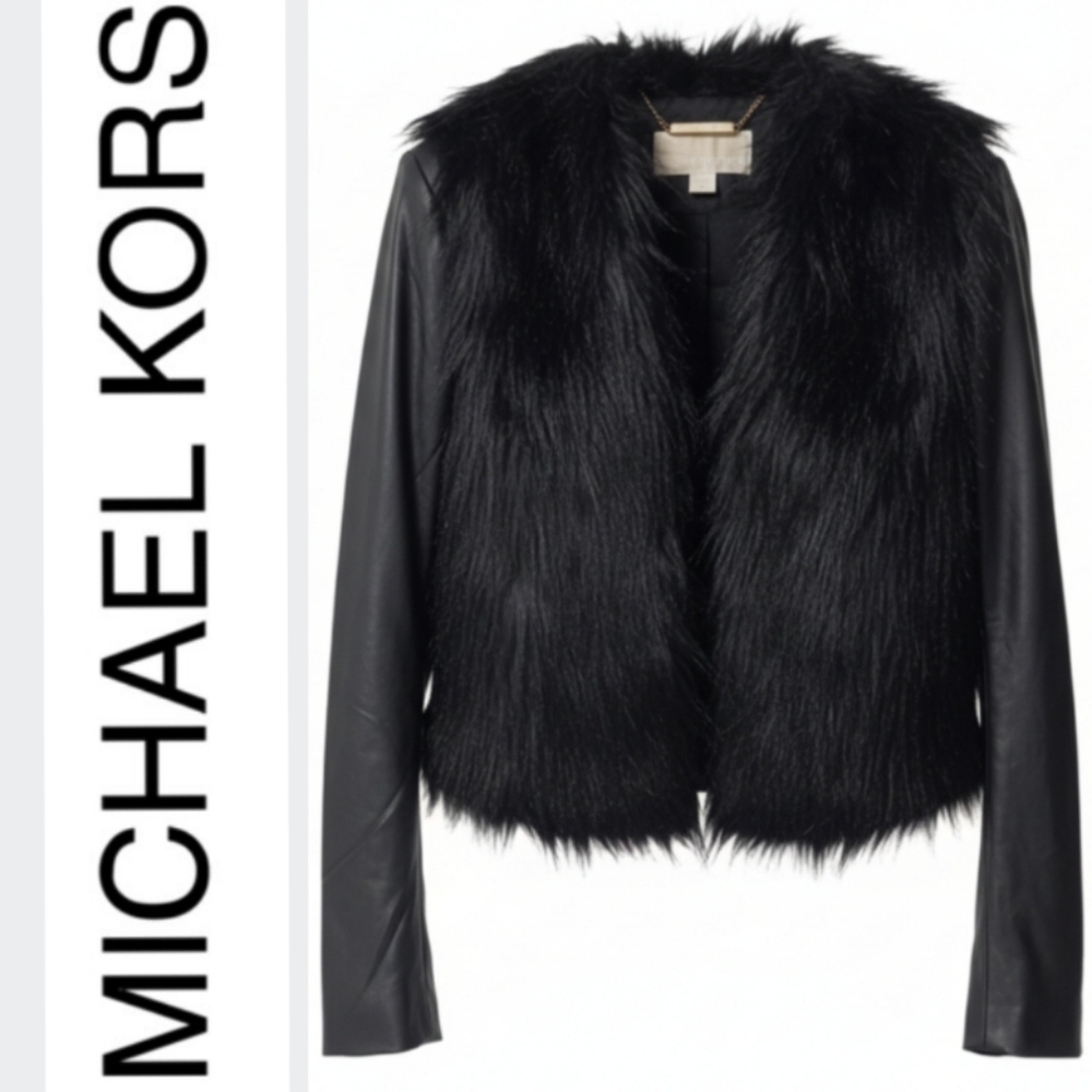 NWT! Michael Kors Faux Leather / Fur crop jacket